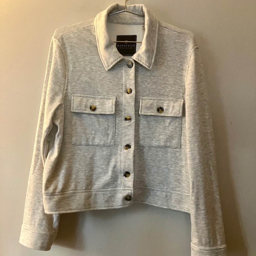 Bagatelle Casual Linen Jacket with Tortoise Buttons Merle Grey MED